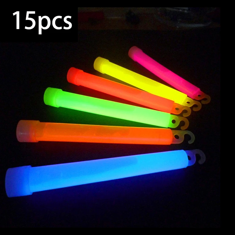 15pcs Glow Sticks 6'' Ultra Bright Glow Stick Military Party Camping Emergency Lights Chemical Fluorescent Glowstick For Fishing