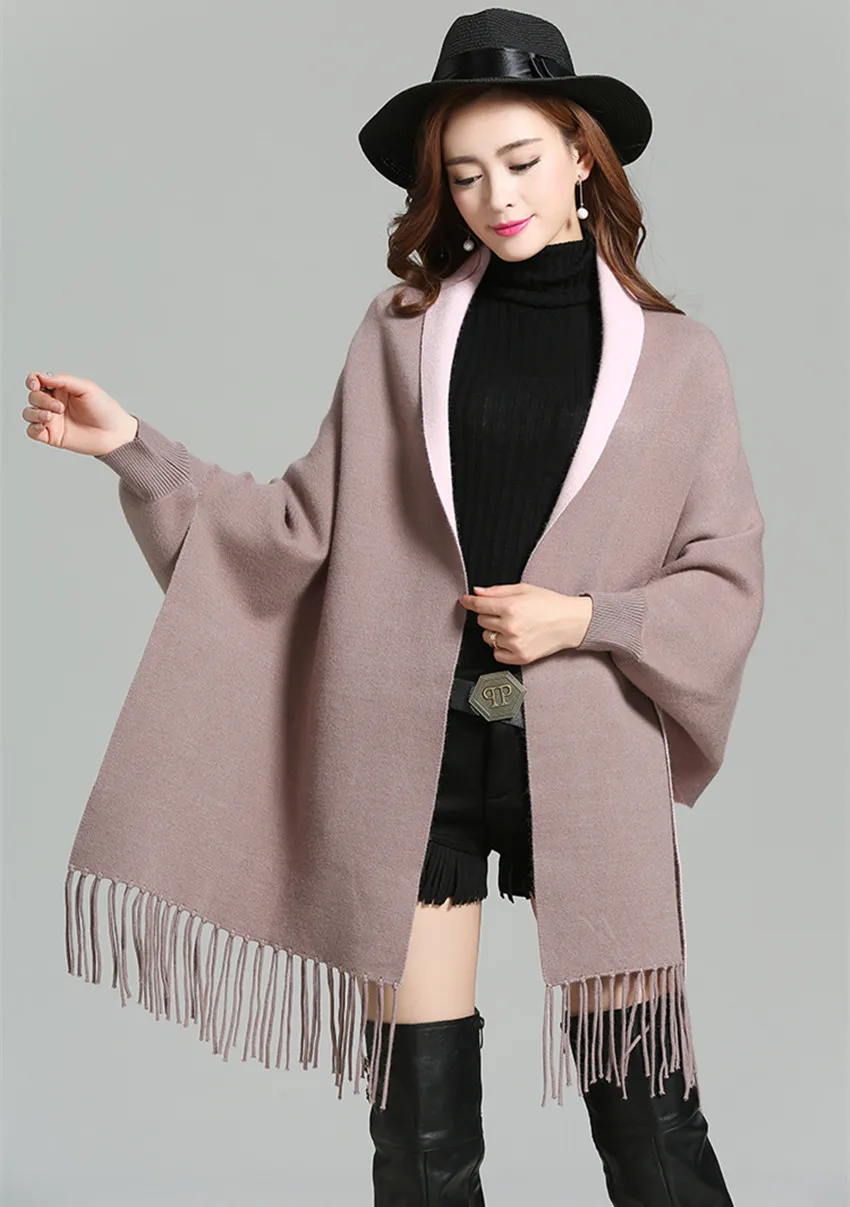 Модный длинный осенне-зимний Пончо Накидки свитер 2019 Женская Повседневная