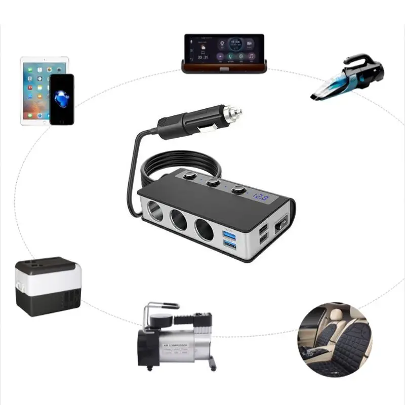 12 V/24 V 3x Разветвитель Прикуривателя QC 3,0 4x USB Зарядное устройство светодиодный вольтметр 95AF