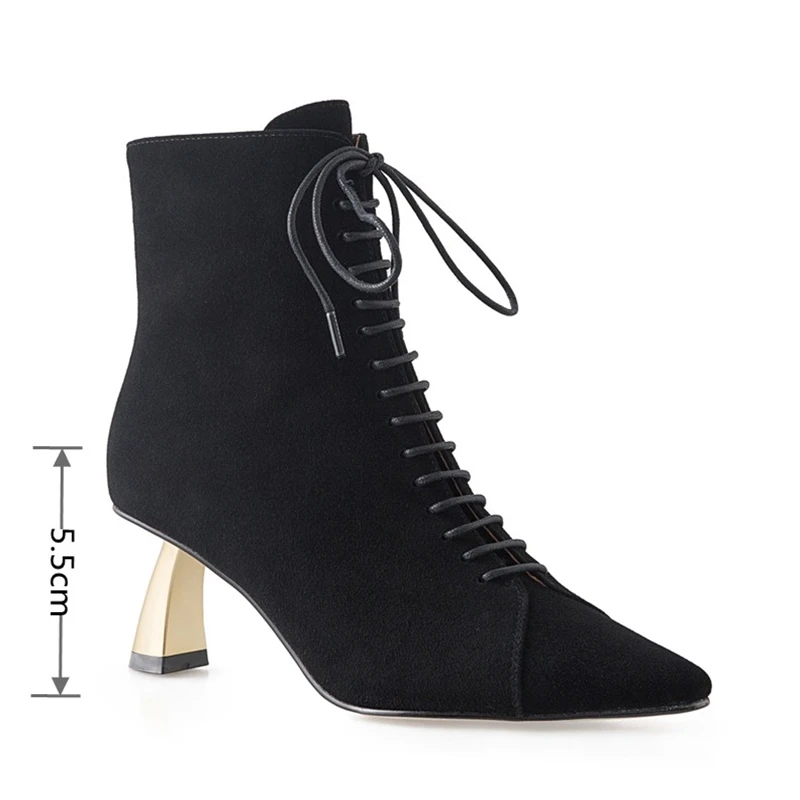 

Mstacchi Kid Suede Front Lace-up Side Zipper Women Ankle Boots For Woman 2020 New Pointed Sexy Elegant Madam Shoes Femmes Bottes