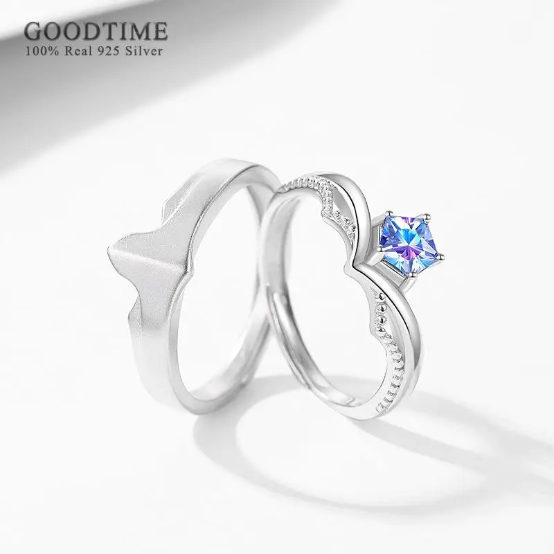 

Fashion Couple Ring Pure 100% 925 Sterling Silver Jewelry Lovers Zircon Knight And Princess Ring Valentine's Gift For Man Woman