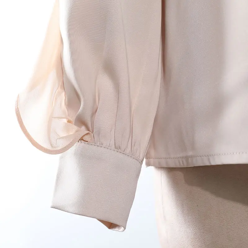 

XITAO Women New Trendy Pullover Shirt Solid Color Splicing Ruffles Long Sleeve Stand Collar Bow Spring and Autumn New WLD6152