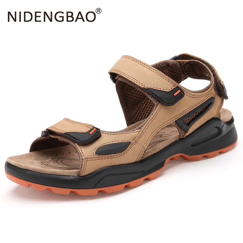 

Сандалии мужские из натуральной кожи, на резиновой подошве, дышащие, большого размера