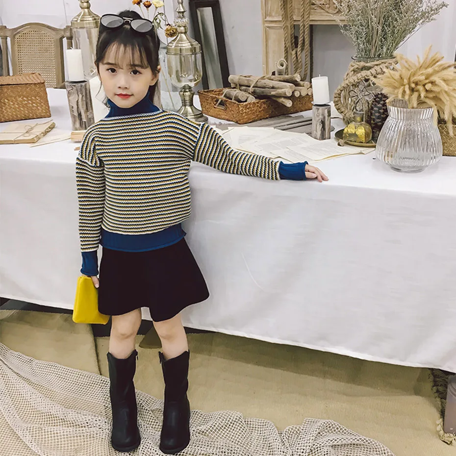 Детский кардиган в полоску с высоким воротом свитер длинными рукавами для