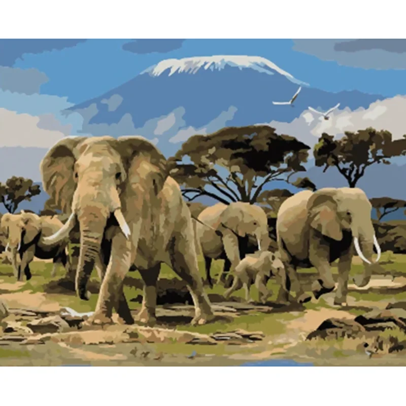 

DIY digital oil painting acrylic elephant digital hand-painted oil painting home decoration mural
