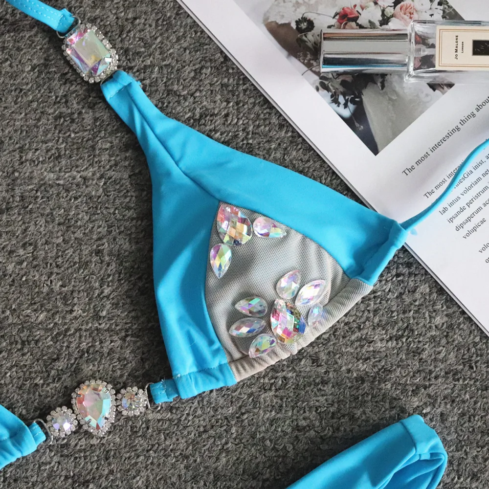 2020 New woman Beading sexy bodysuit blue beach bikini bodycon Celebrity evening party Bandage bodysuits