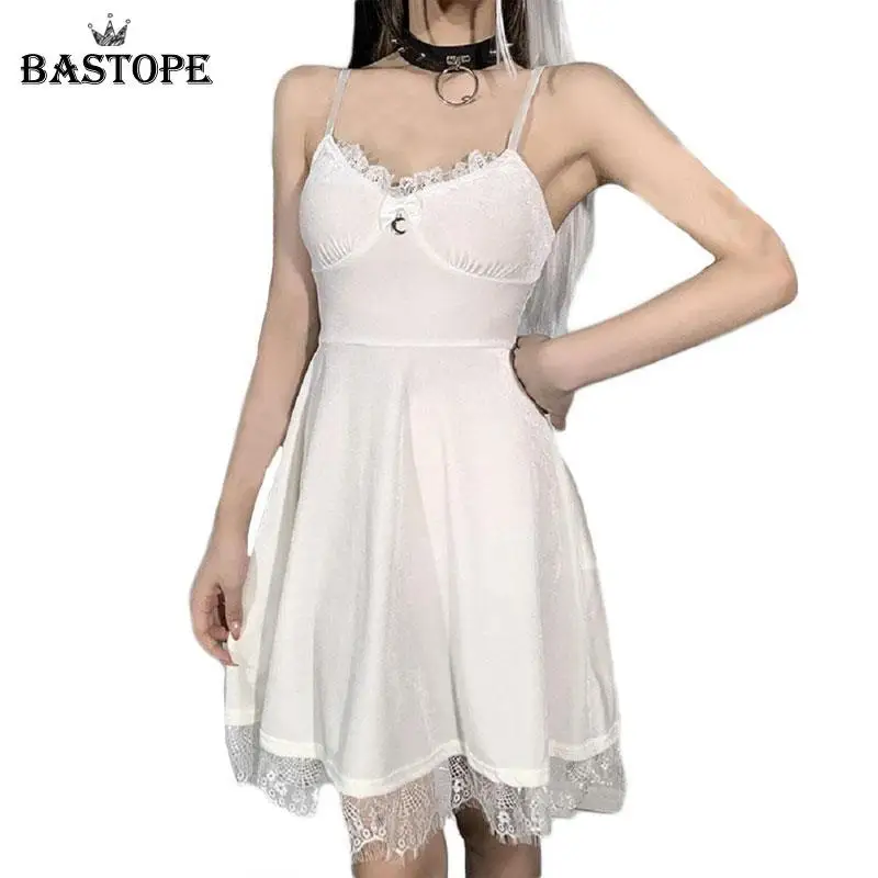 

BASTOPE Gothic Velvet Mini Dresses Women Lace Trim Summer Dress Sexy Halter Strap A-line Dress Lace Trim Bodycon Clothes