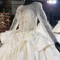HTL1647 Can Reveal Sexy And Charming Clavicle Wedding Dress 2020 Big Train Long Sleeve Sequined O-Neck