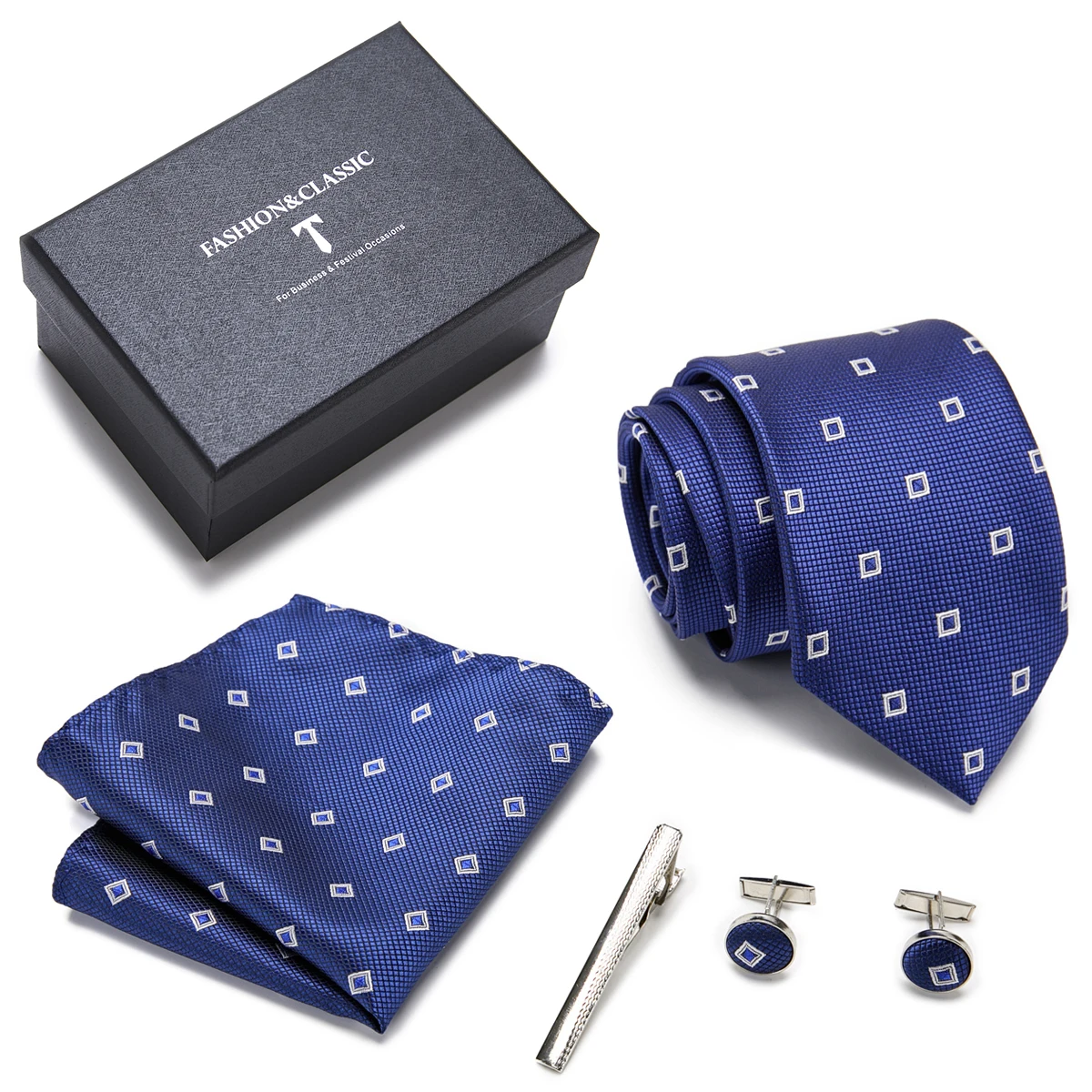

Factory Sale Brand 100% Silk Luxury Tie Hanky Pocket Squares Cufflink Set Tie Clip Necktie Box Polka dot Beige Fit Workplace