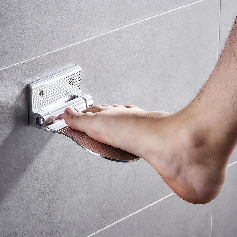 

Aluminium Alloy Bathroom Shower Pedal Room Anti-slip Safety Foot Rest Safety Shoe Shine Holder Folding Bathroom Shelf Accessory