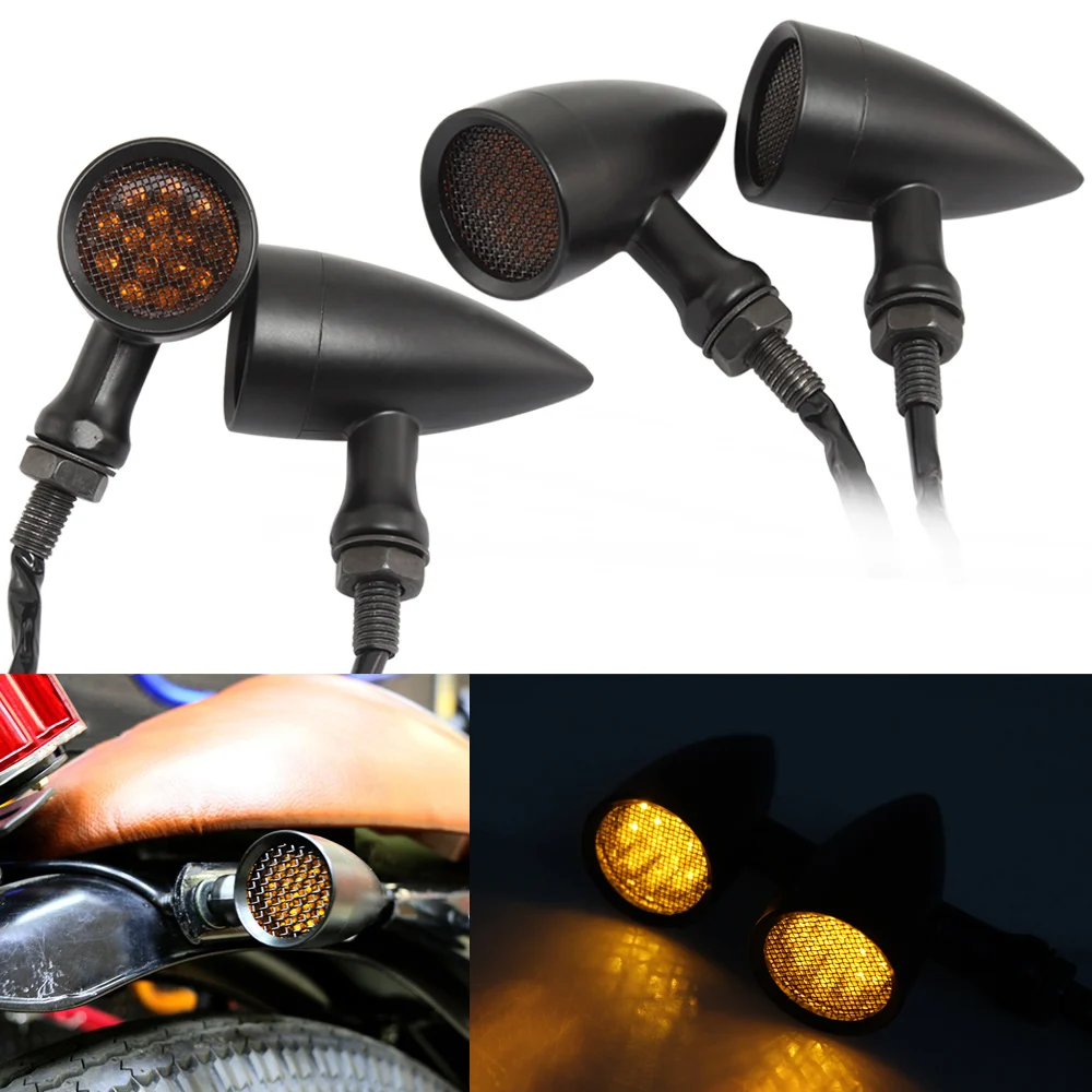 

Motorcycle Universal Bullet Grid Turn Signal Light LED Amber Indicators Light Metal Shell Blinkers Flashers For Harley Honda