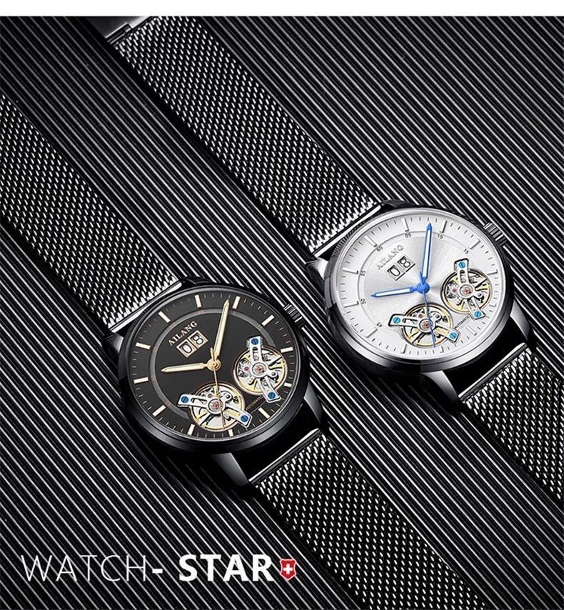 AILANG Лидирующий бренд Роскошные водонепроницаемые спортивные двойные Tourbillon Мужские часы Военные автоматические механические часы мужские часы с календарем