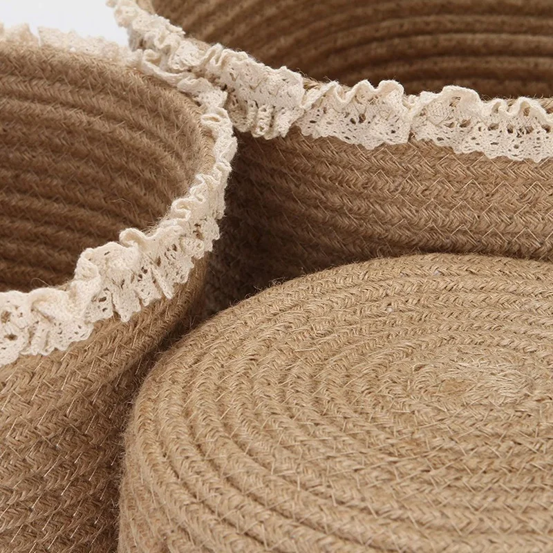 

3PCS Storage Baskets Organizer Box Bins in Natural Cotton and linen for Bedroom Living Room Tels Lace Accessories