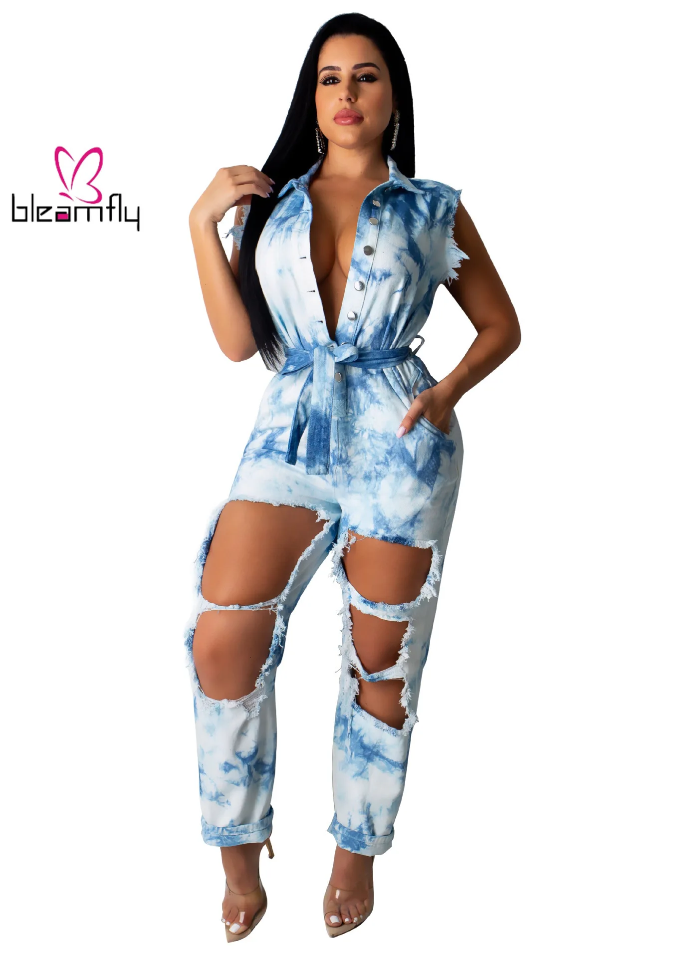 Новинка 2019 Женский Летний джинсовый комбинезон Sashe на пуговицах с высокой талией