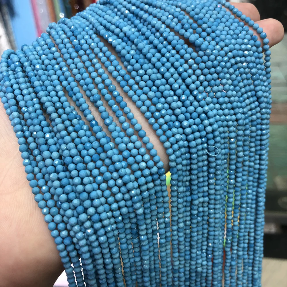

Natural Stone Blue Turquoises Faceted Round Small beads Loosely Bead For Jewelry Making DIY Necklace Bracelet Accessories