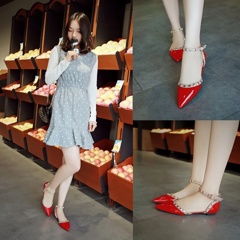 EOEODOIT на плоской подошве из кожи с заклепками Туфли-лодочки Женские летние