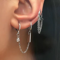 simple asymmetric circle chain stud earrings classic creativity geometric piercing women earrings fashion korean style cool gift
