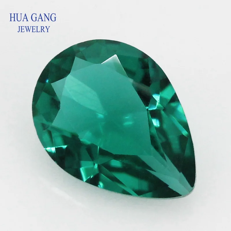 

2x3~15x20mm Peafowl Green Color Pear Shape Loose Glass Beads Synthetic Gems For Jewelry Wholesale Free Shipping