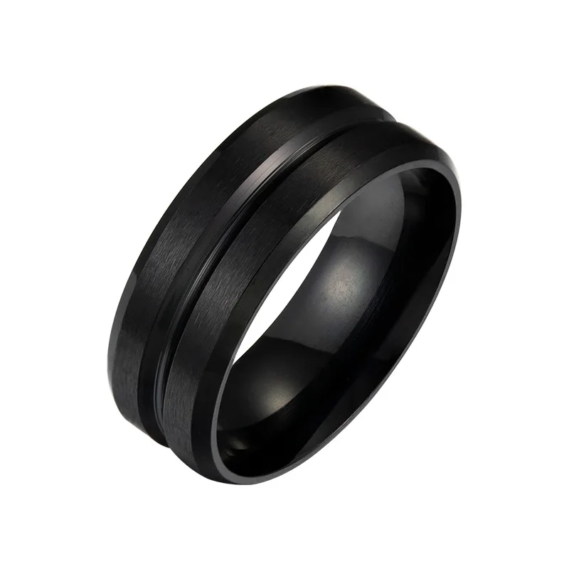 

2pcs/pack Retro jewelry 8MM wide middle groove frosted men's stainless steel ring European and American popular simple jewelry
