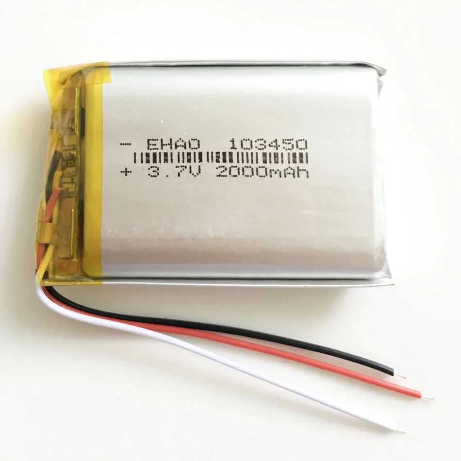 Лот 10 шт 2000mAh 3,7 V литий-полимерная LiPo аккумуляторная батарея 3 провода 103450 для Mp3 DVD PAD камера PSP gps ноутбук планшет ПК