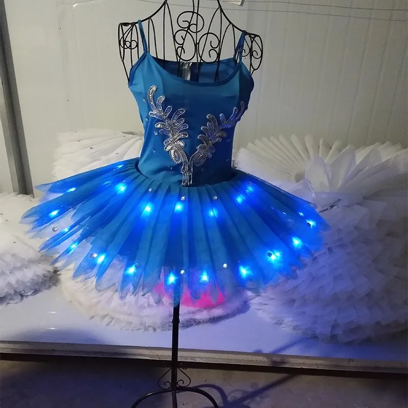 Синие балетные костюмы со светодиодной юбкой, светящаяся Пышная юбка, танцевальное платье, открытая Одежда для танцев, школы, художественно... от AliExpress RU&CIS NEW