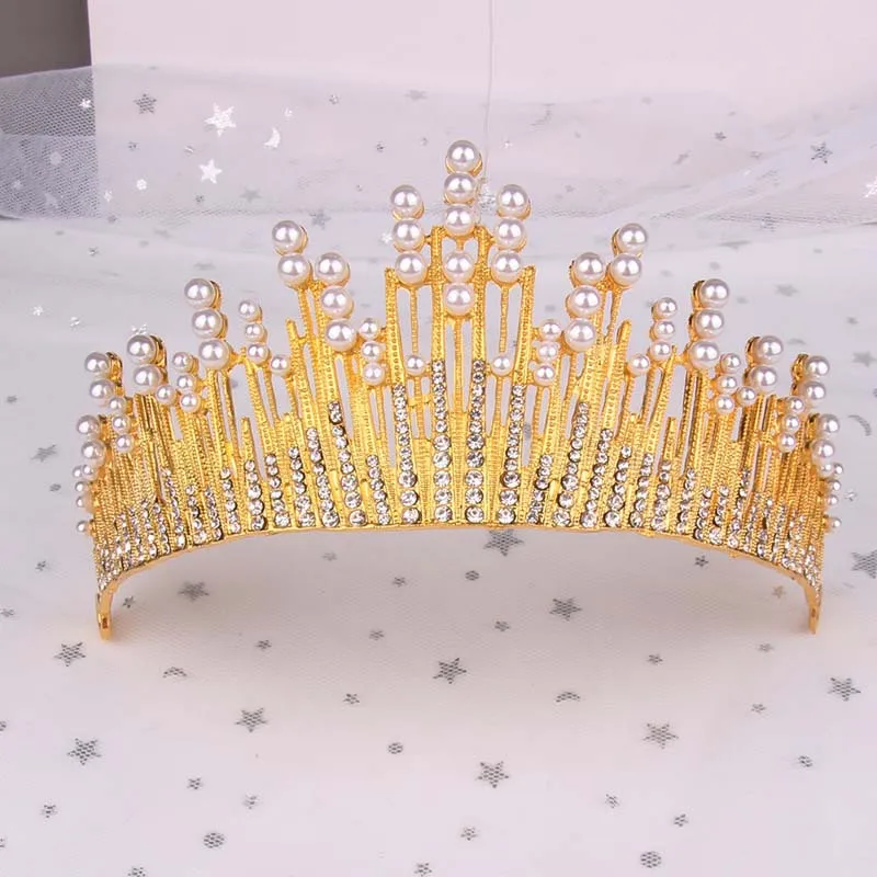 Блестящие диадемы для девочек в стиле барокко жемчужная Корона свадебные
