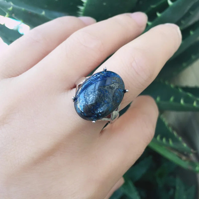 Женское кольцо с большим камнем CSJ из натурального хрусталя Овальный Малахит 13*18