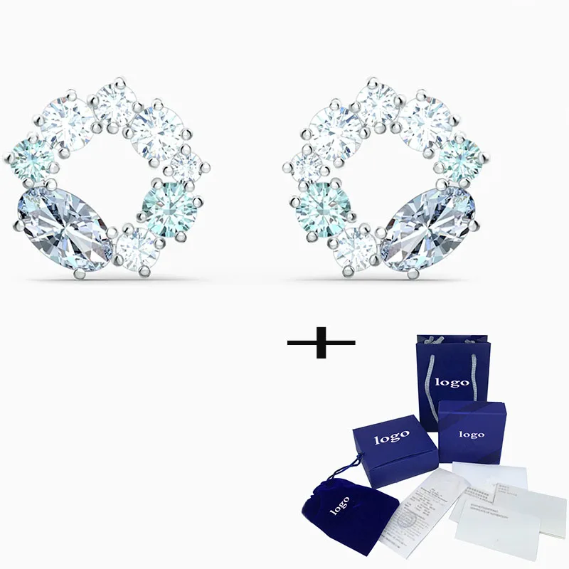 

New High Quality Light Blue Crystal Pierced Earrings For Elegant Woman The Best Gift