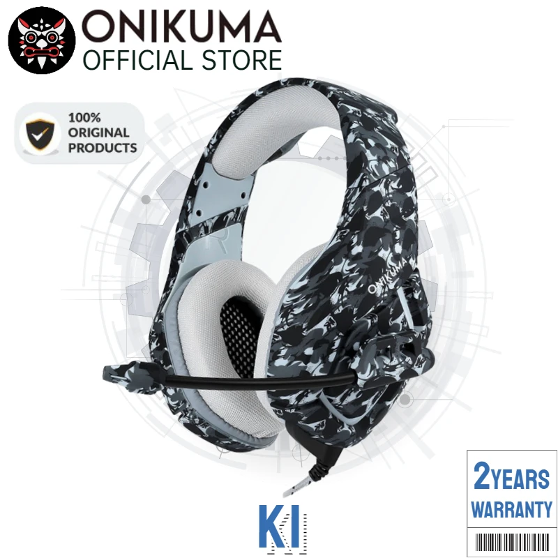 onikuma k1b camouflage gaming headset with mic and noise cancellation headphone gaming with led light for mobile phone laptop free global shipping