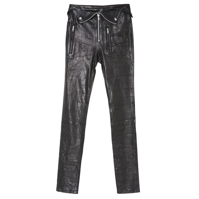 

New Genuine Leather Trousers Women Soft Sheepskin Real Leather Pencil Pants Lady Skinny Slim Harajuku Pants Female Autumn Winter