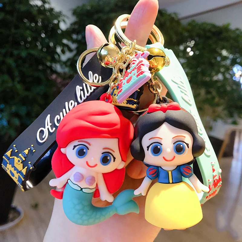6cm Disney The Little Mermaid Tangled Snow White Cinderella Elsa Bella PVC Figure Toys Key Chains Pendants Gifts For Children - купить по