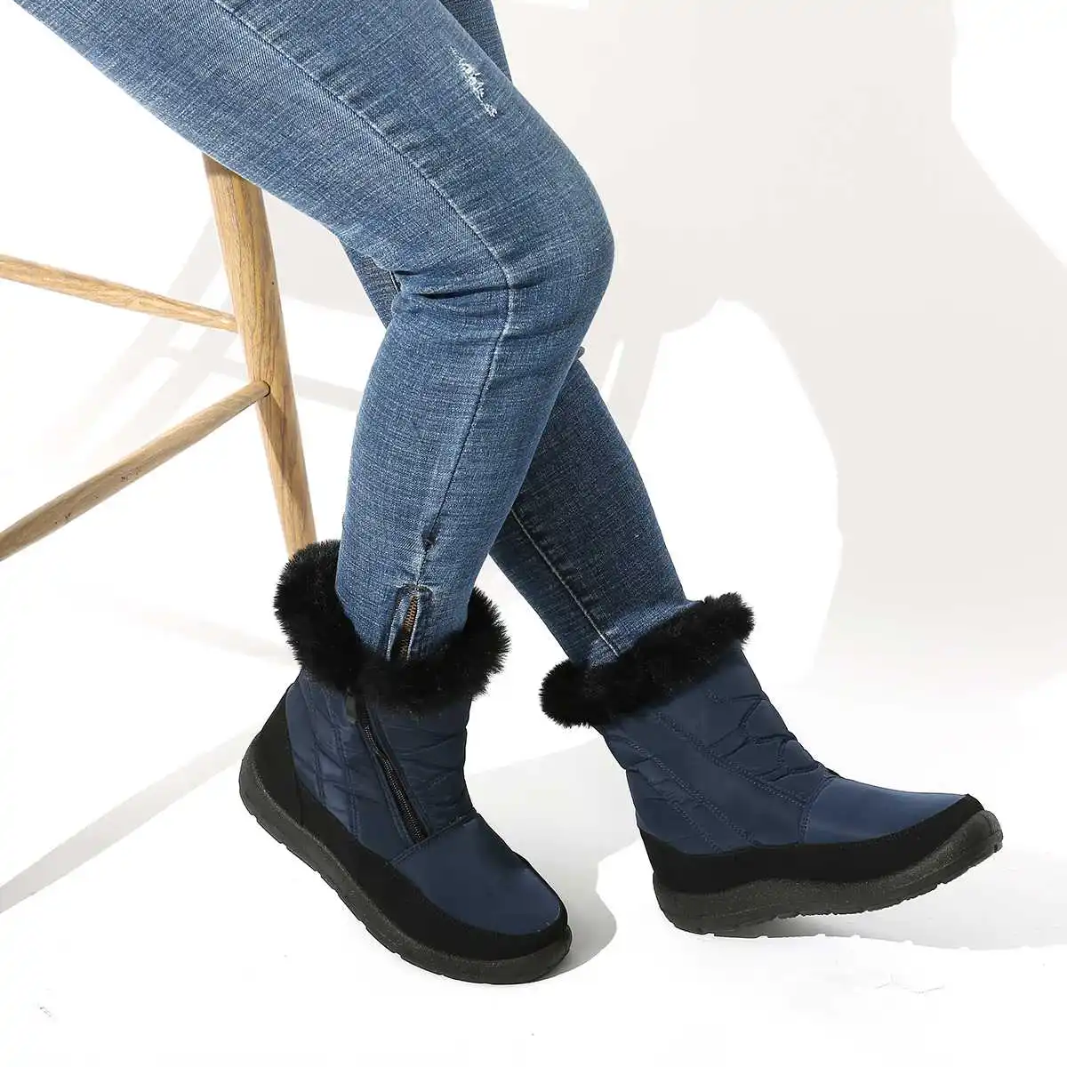 

Nis Ankle Boots Women's Boots Winter Snow Mid Calf Warm Women Shoes Fur Lined Zipper Outdoor Walking For Keeping Warm Feet
