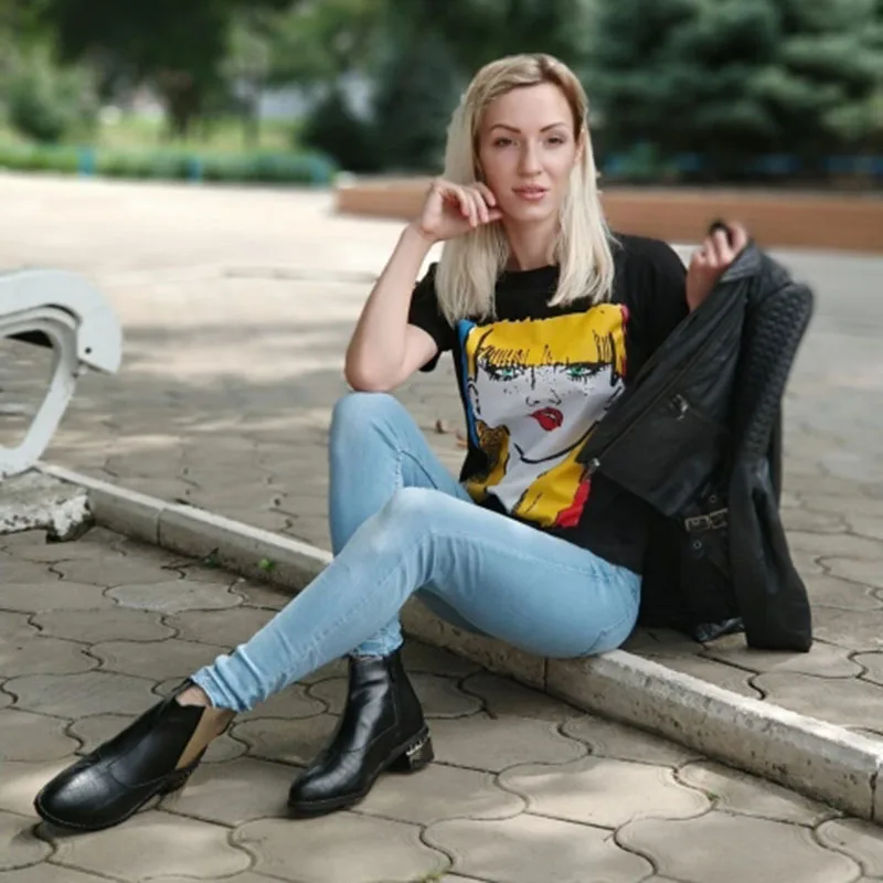 RIZABINA, размеры 32-48, женские ботинки теплые зимние ботильоны «Челси» на меху женская обувь короткие ботинки с разноцветными бусинами женская обувь