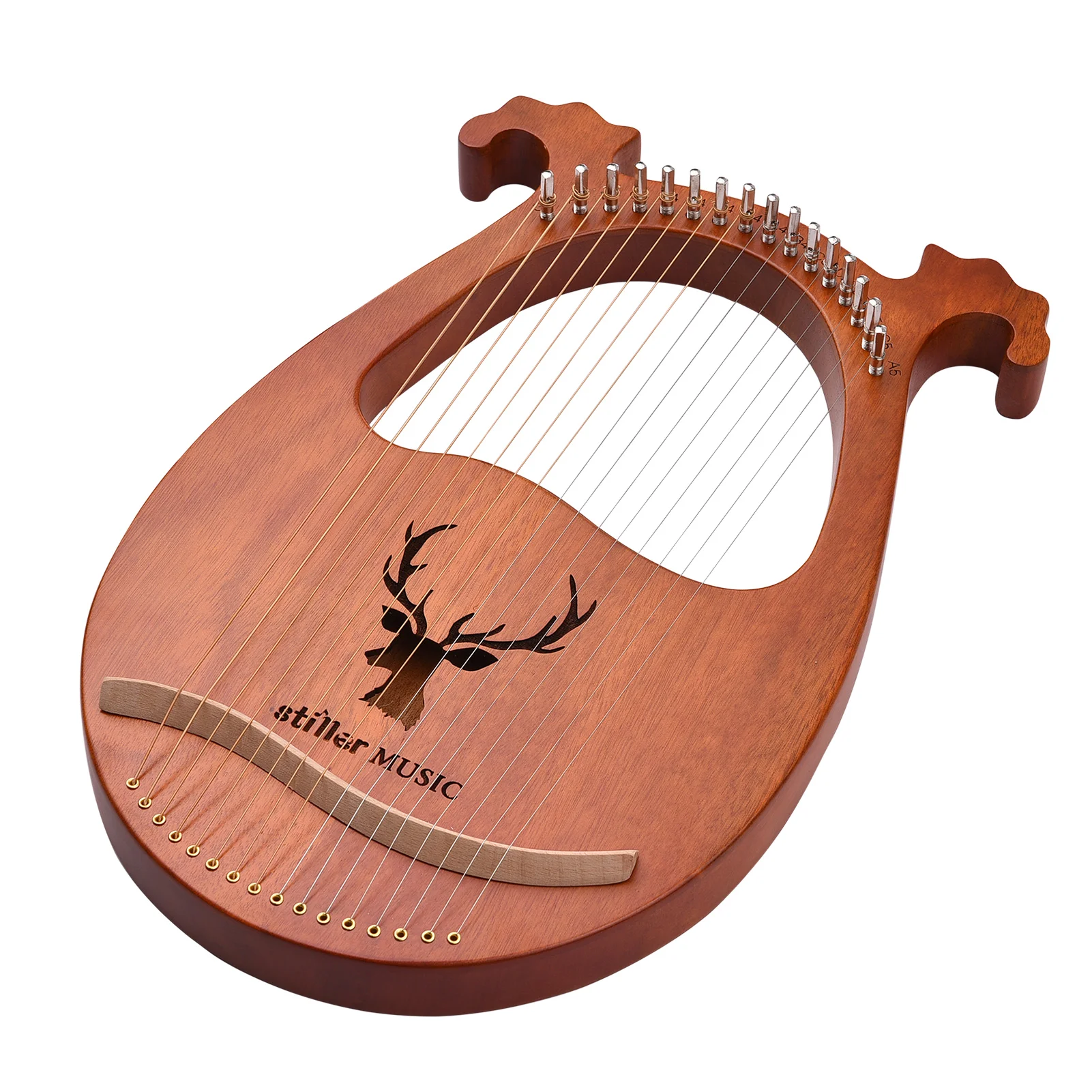 

ammoon 16 String Lyre Harp Solid Wood String Instrument with Elk Pattern Storage Bag Tuning Hammer Strings Cleaning Cloth Picks