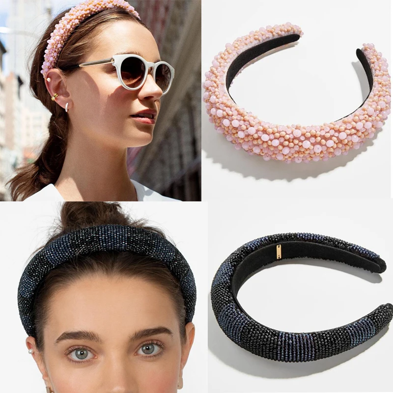 Женский обруч для волос с бусинами модный розовый в Корейском стиле кристаллами