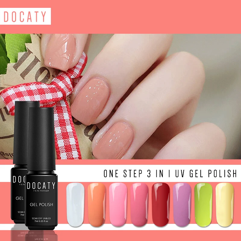 Docaty 7 мл один шаг Цветной Гель лак для ногтей Розовый Белый Черный Soak Off Varish No Topcoat