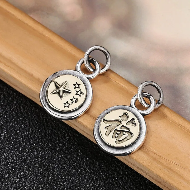 

Новинка, подвеска BOCAI из настоящего серебра S925 пробы в ретро-стиле с рисунком на удачу/пятиконечной звездой, маленькая круглая подвеска, этн...