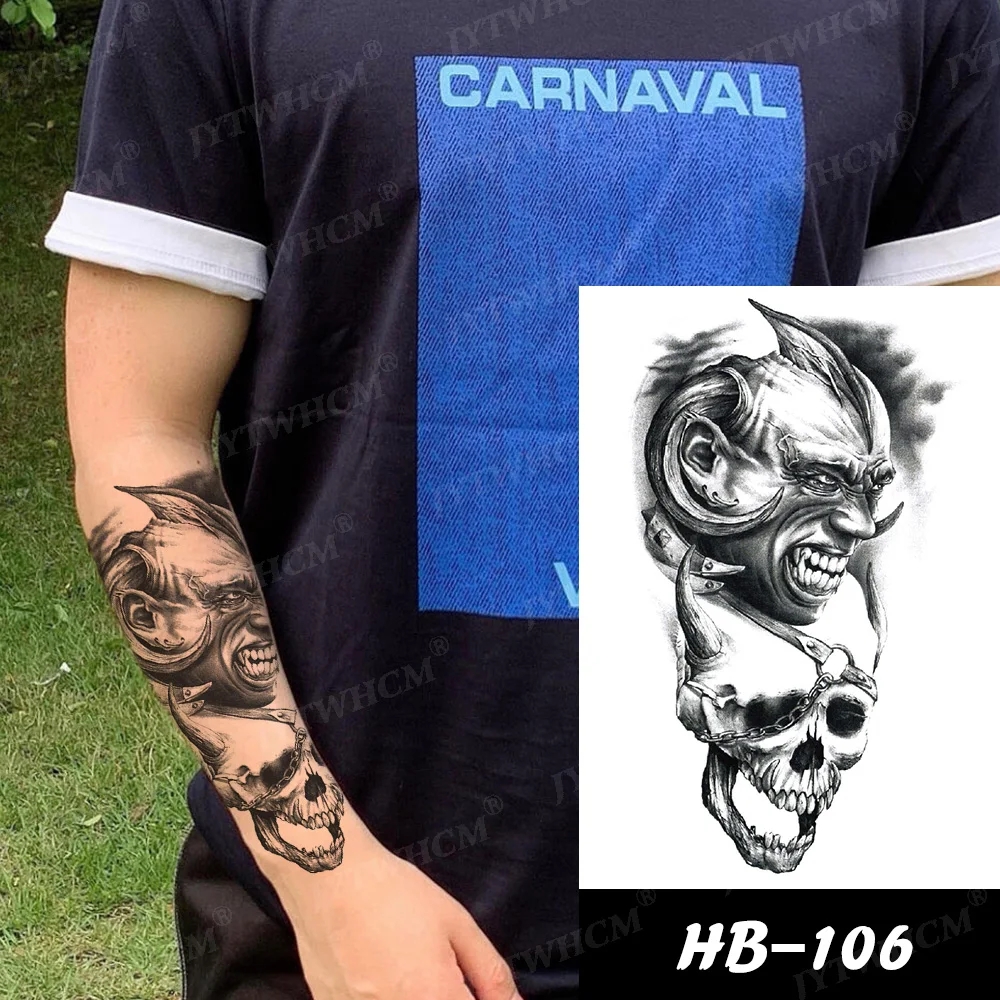 Черные скетч наклейки s искусственная Татуировка Череп Демон злые глаза