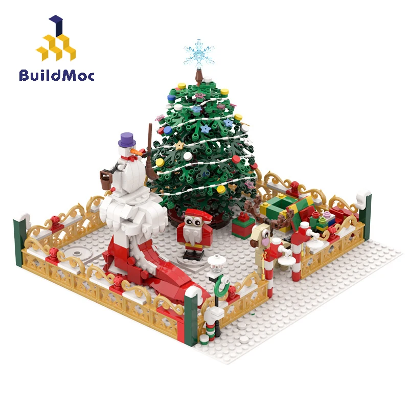 

BuildMOC, Рождественский рай, елка, зимний деревенский дом, фигурки Санта-Клауса, Moc, строительные блоки, кирпичи с видом на улицу, рождественские...