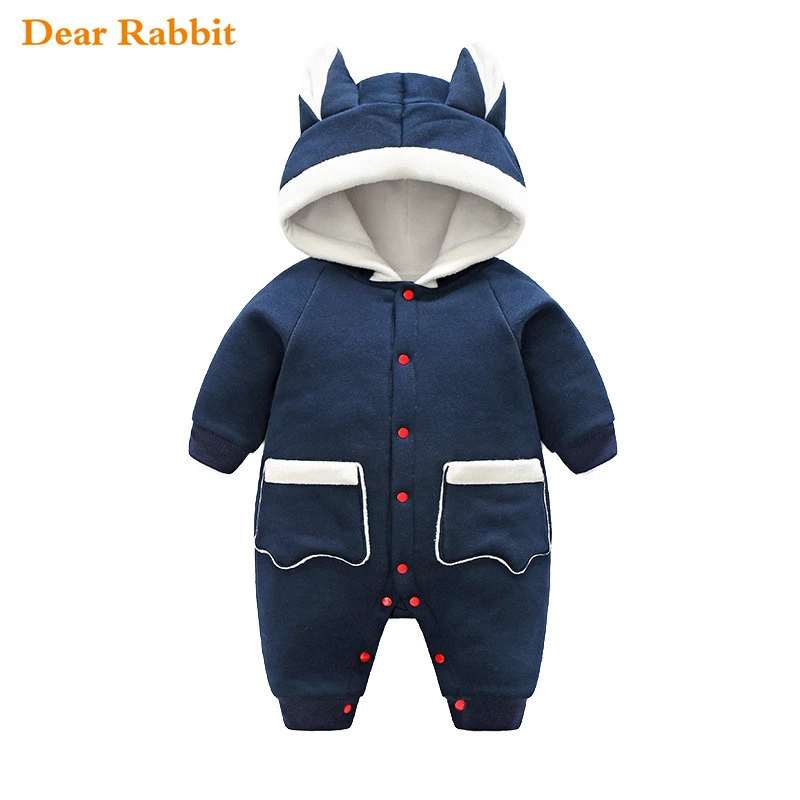 

2022 fashion new born rompers clothes autumn winter Plus velvet thicken jumpsuit comfortable Baby boy girl costume hooded coat
