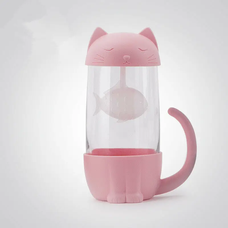 Pink Милый Кот, стеклянная бутылка для воды, фильтр для заварки сока, чая, кружка, машина, портативная, для дома и офиса - Цвет: Pink