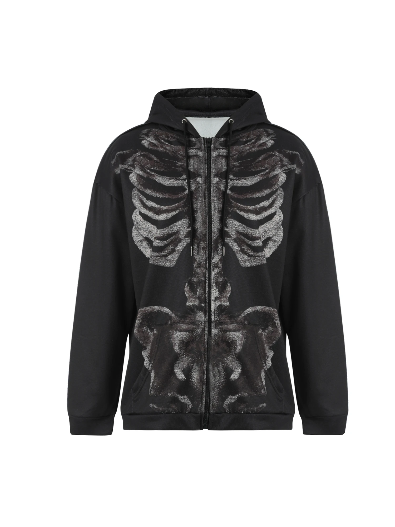 

Girls Long Sleeve Hoodie Spring Autumn Ladies Leisure Style Skull Skeleton Printing Zipper Coat Slim Hooded Tops