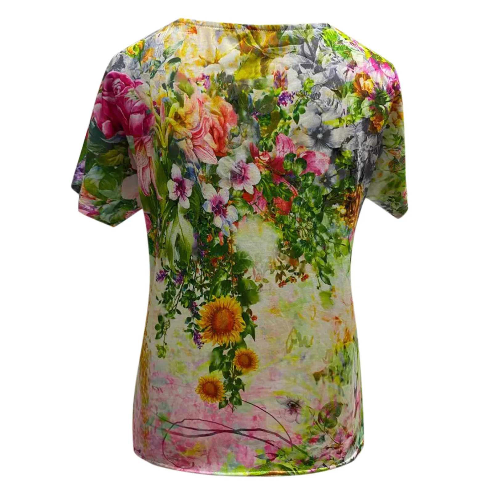 

flower pattern T-Shirts Plus Size Women Short Sleeve Printed V-Neck blusas mujer manga corta young beauty tshirts