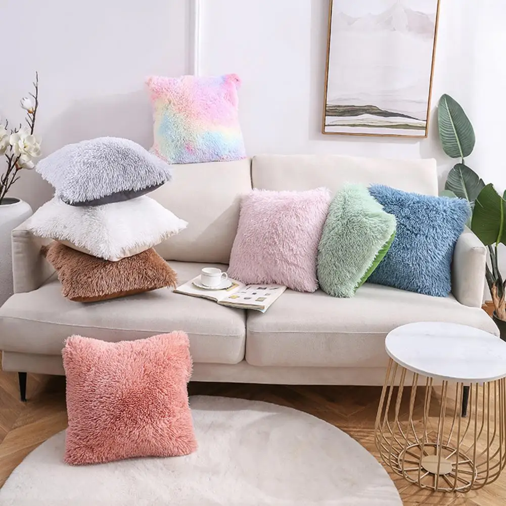 

Plush Cushion Cover Pillow Easy to Clean Decorative Plush Shaggy Fluffy Pillow Cases Sofa Decorative Home Decoration