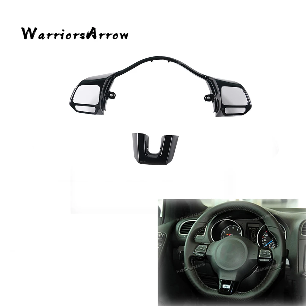 WarriorsArrow-Botón de volante negro brillante, embellecedor de marco para VW Golf MK6 GTI R20
