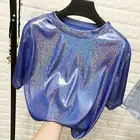 Новая популярная модная яркая шелковая блестящая женская футболка в стиле ретро, модная Милая женская футболка, Японская уличная одежда, женские топы