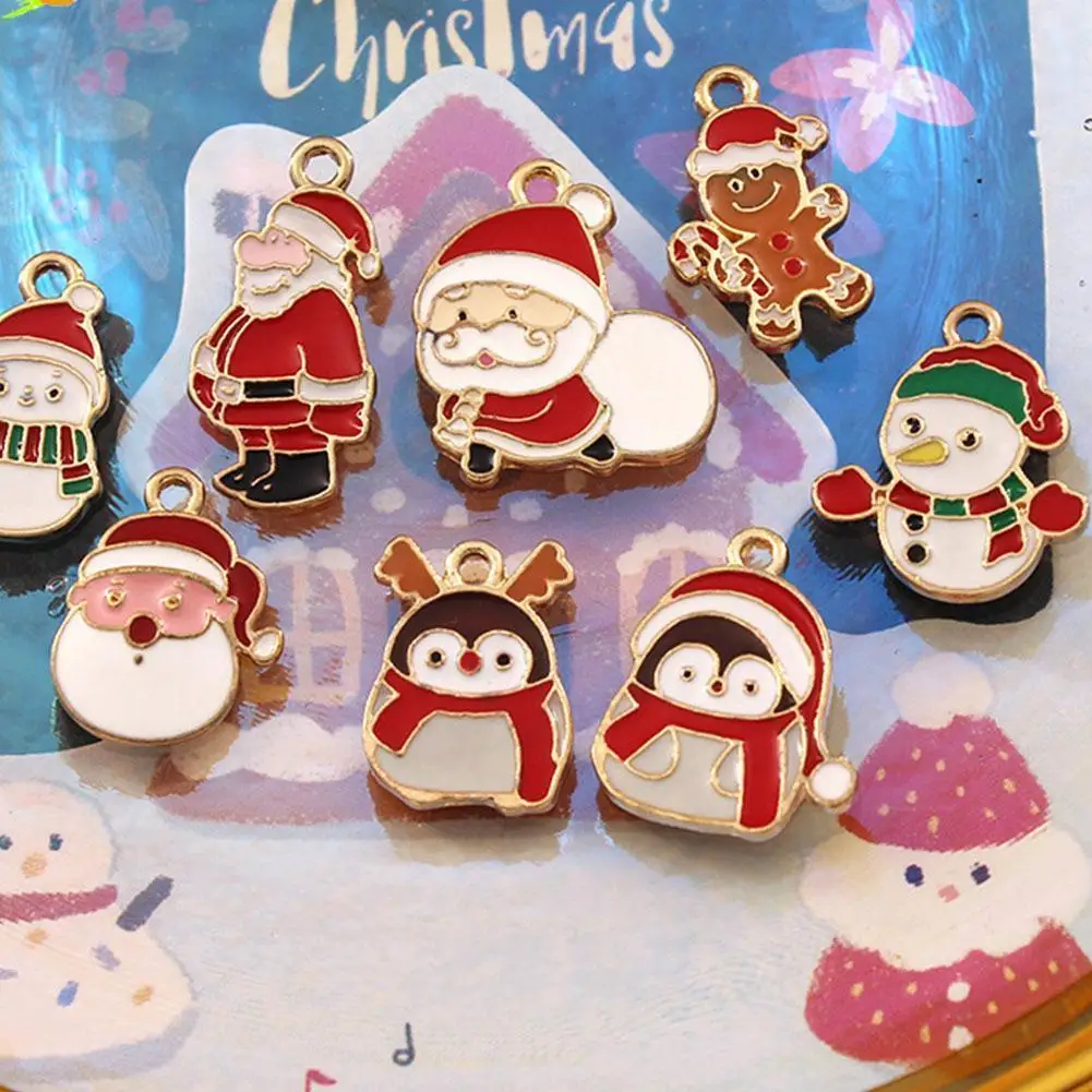 

10pcs/lot Christmas For Jewelry Making Santa Claus Tree Deer Bell Glove Pendant For Necklaces Earrings Gift D7G2