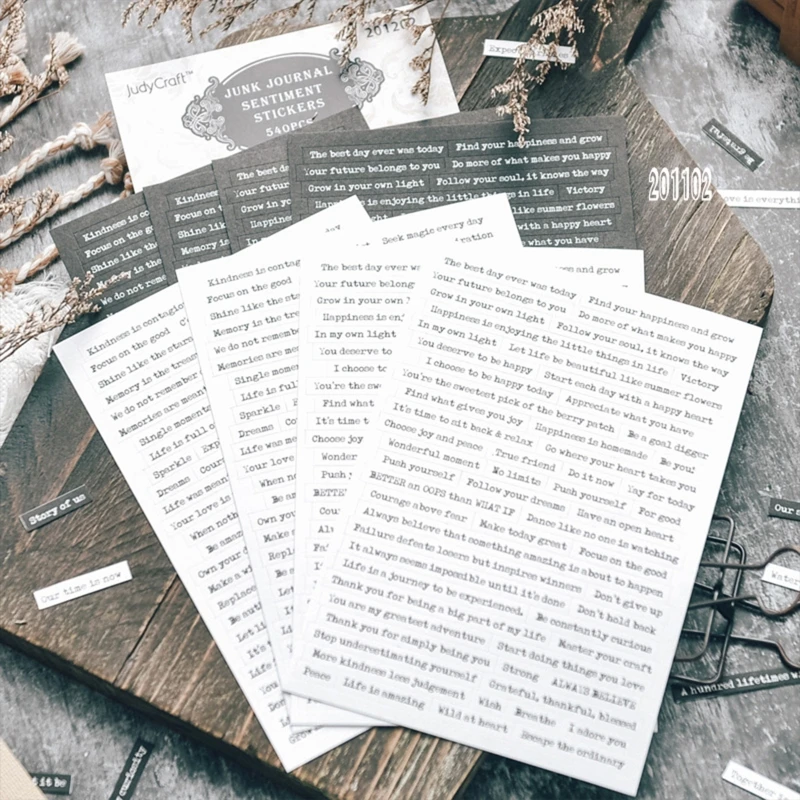 

2022 New Vintage Scrapbooking Stickers Aesthetic Sentiment Words Decals for Planners Diary Notepad Decoration Pack of 8 Sheets