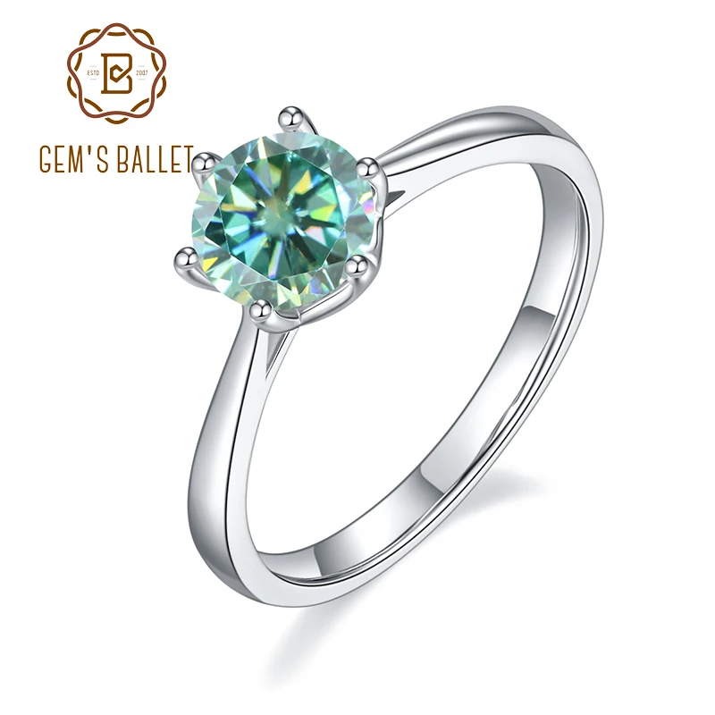 

Женское балетное кольцо из 100% настоящего 925 пробы, серебряное кольцо для помолвки, хорошее ювелирное изделие, зеленый моиссанит, 1.0ct, 6,5 мм