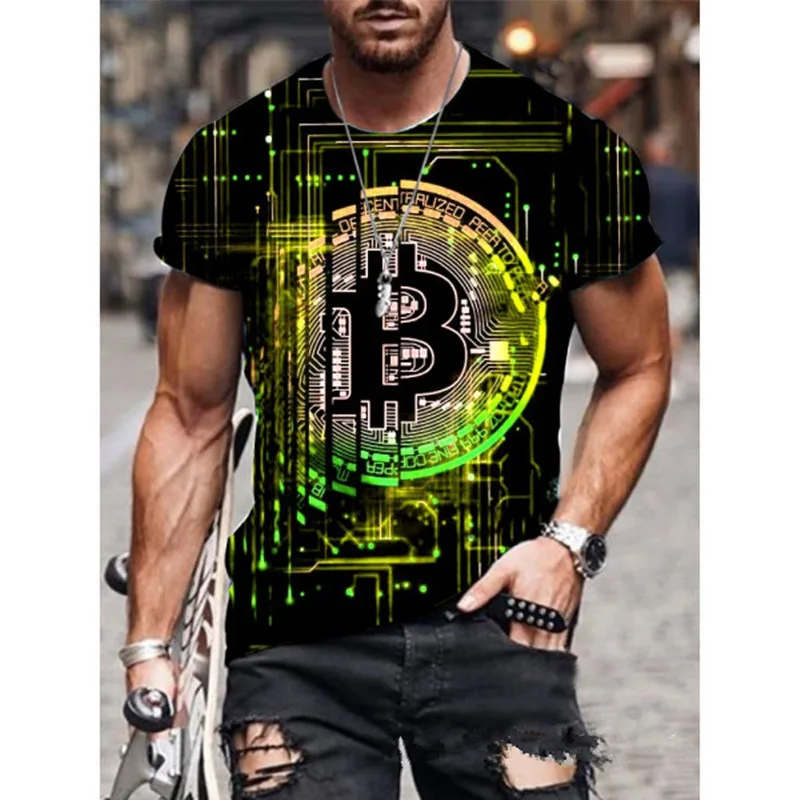 

Summer fashion hip-hop street wear T-shirt Bitcoin 3D printing personality Round neck short sleeve tops t shirt for men